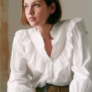 Sezane Marty Shirt Blouse White Size 44 US 12